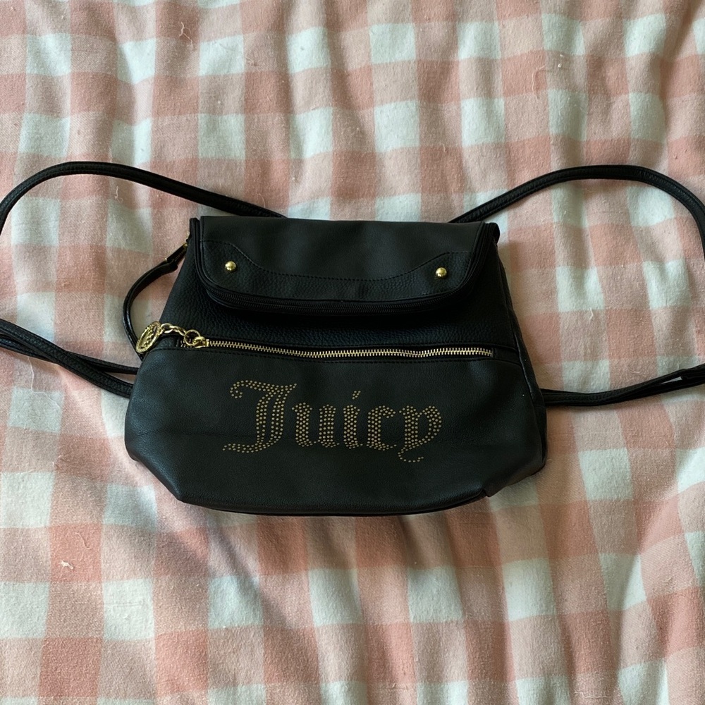 Juicy Couture black and gold faux leather mini backpack